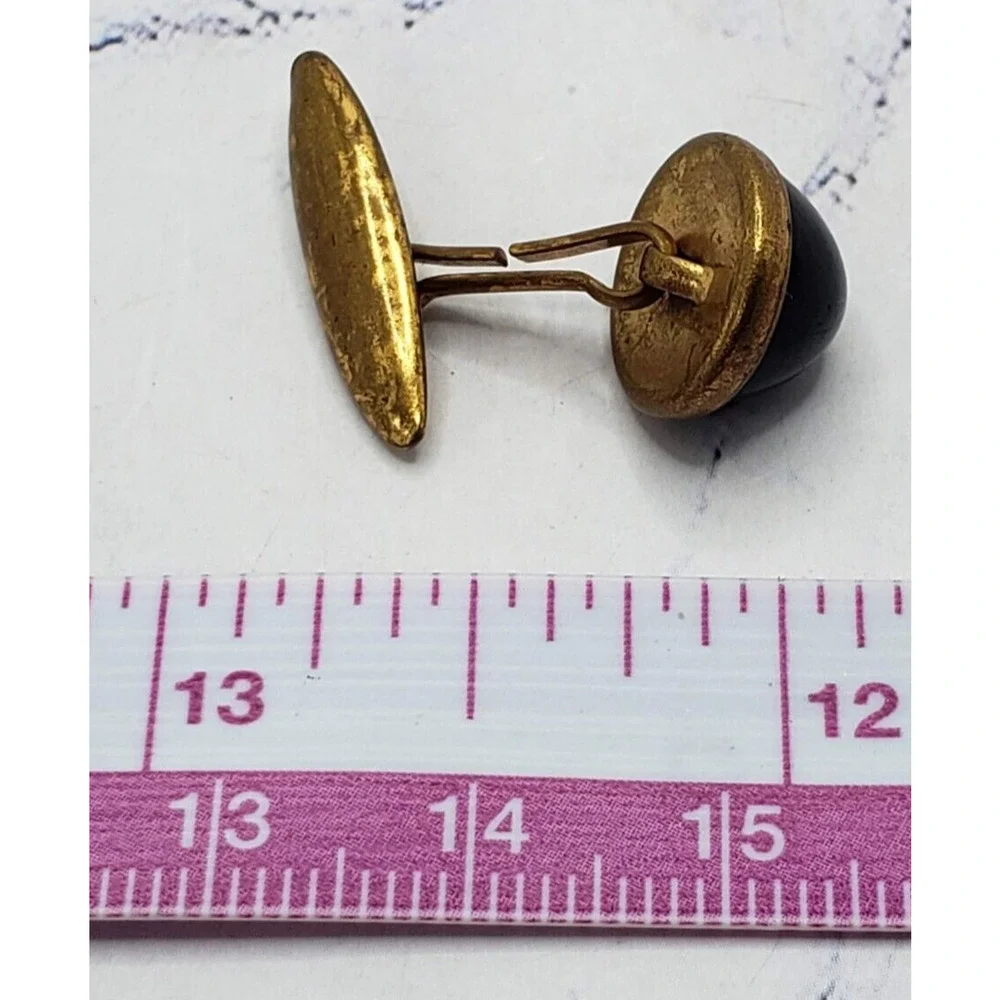Vintage Brass Tone with Black Stone Slant Arm Cufflinks
